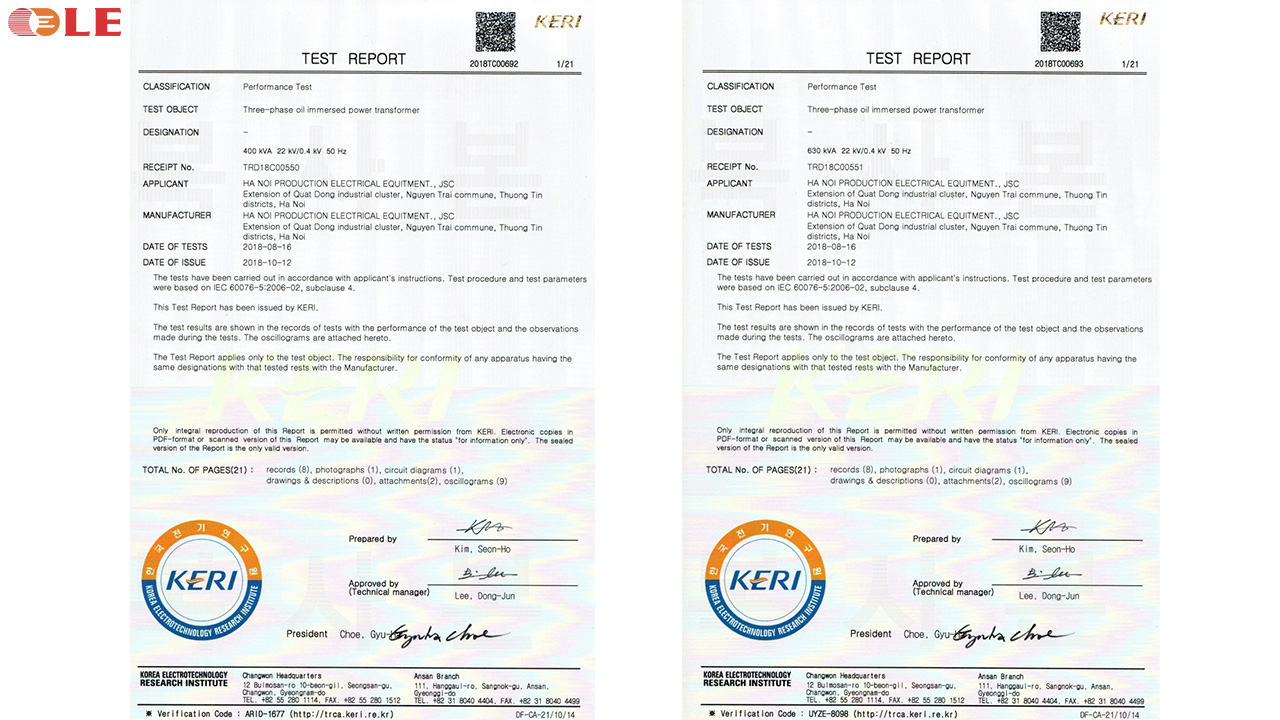 LE là đơn vị duy nhất được tổ chức KERI - Hàn Quốc cấp chứng nhận sản phẩm đạt thử nghiệm ngắn mạch.